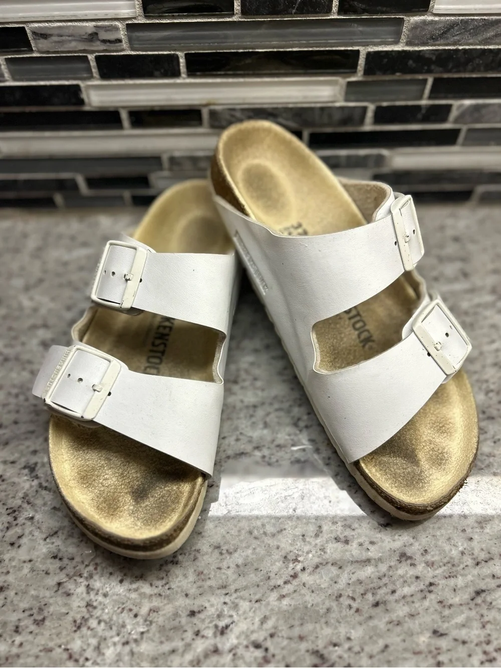 Birkenstock Arizona White Double Strap Sandals - size 6 (37) narrow fit